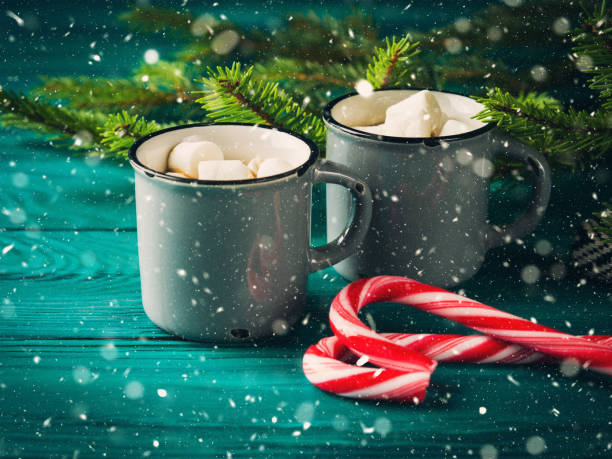 istock Hot chocolate on dark green. Christmas drink 845969620