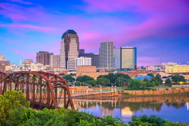 Shreveport, Louisiana, USA downtown skyline on the Red River.