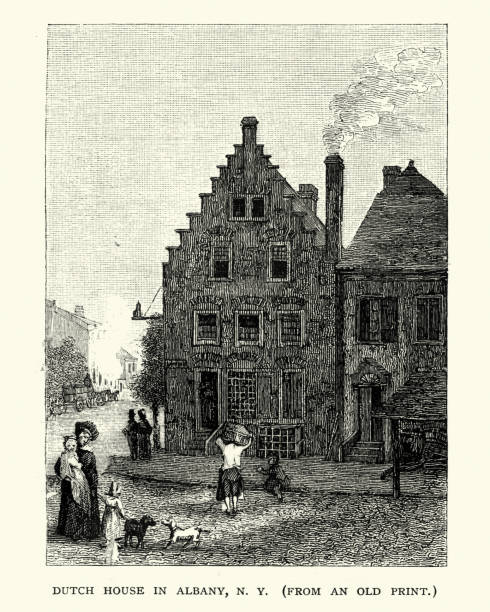 holenderski dom w albany, nowy jork, xix wiek - dutch colonial stock illustrations