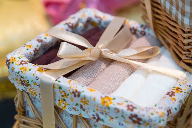 istock Towels in gift decorative wicker baskets 845987998