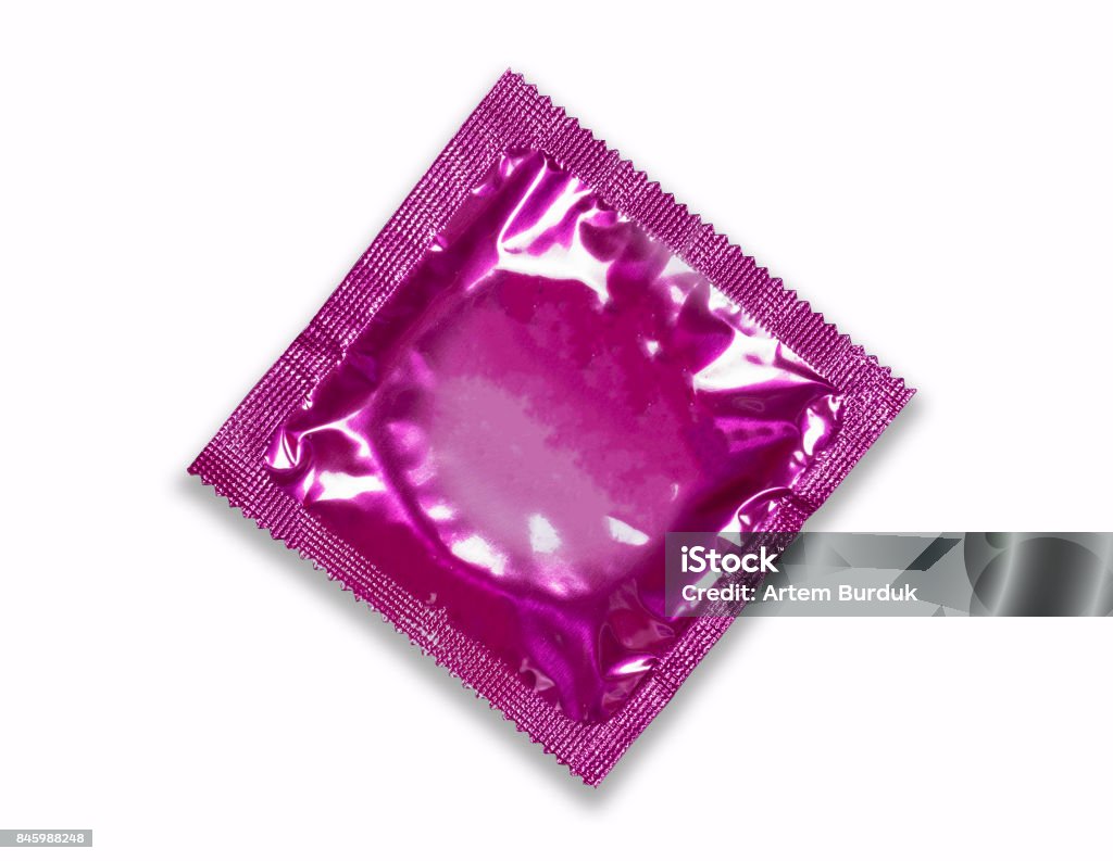 Condom package isolated on white background Condom Stock Photo