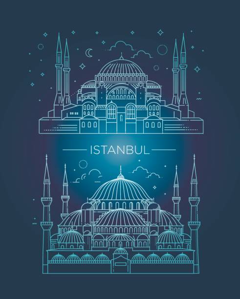 zabytki, zabytki, słynne pokazyplaże turcji. - blue mosque illustrations stock illustrations