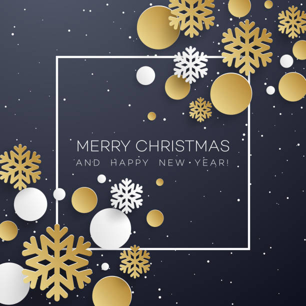 Christmas background with golden and white paper snowflakes on black. Template for postcard, booklet, leaflets, poster.  Vector illustration EPS1 Christmas background with golden and white paper snowflakes on black. Template for postcard, booklet, leaflets, poster. Vector illustration EPS10 white background sign snow winter stock illustrations
