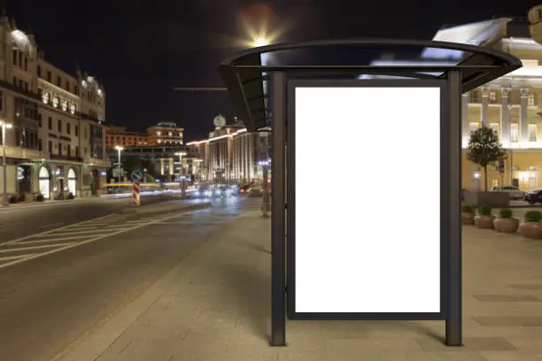 Photo of Blank advertising billboard on bus stop