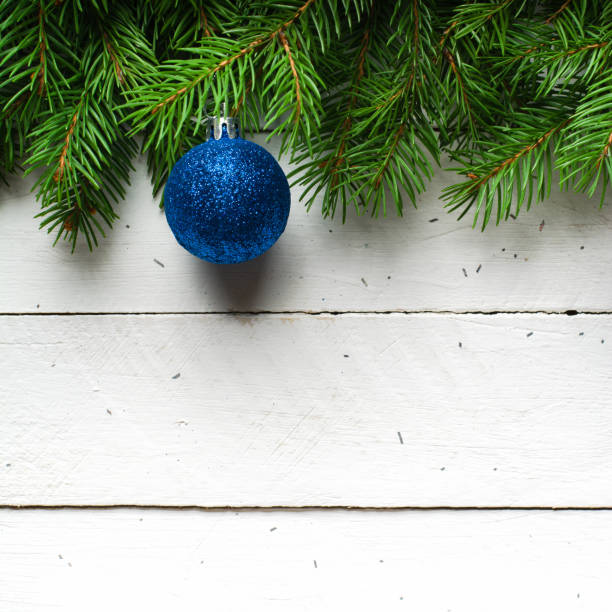 istock Christmas and New Year background. Christmas tree branch on a white planc background. View from above. 846003246