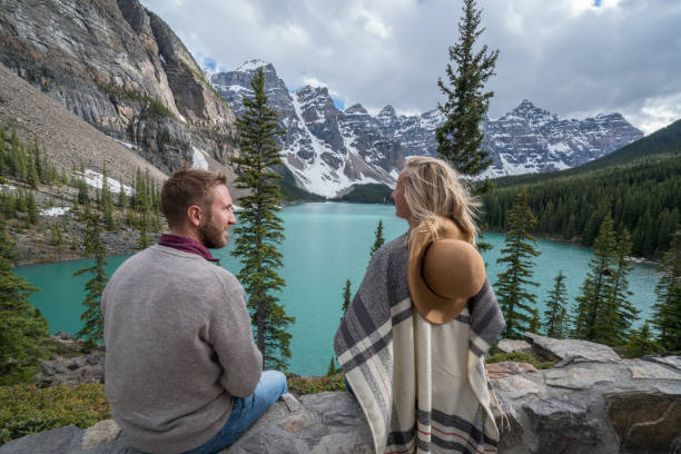 istock Young couple enjoying Moraine lake 846006008