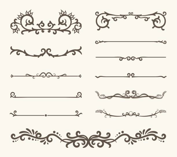 illustrations, cliparts, dessins animés et icônes de vecteur série d’éléments décoratifs, encadrer et ligne style vintage - swirl floral pattern scroll shape pattern