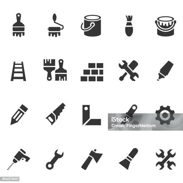 Tools And Painting Icons Stock Illustration - Download Image Now - Paint Can, Bucket, Business Finance and Industry