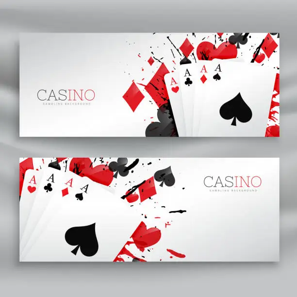 Vector illustration of casino playing cards banners set background