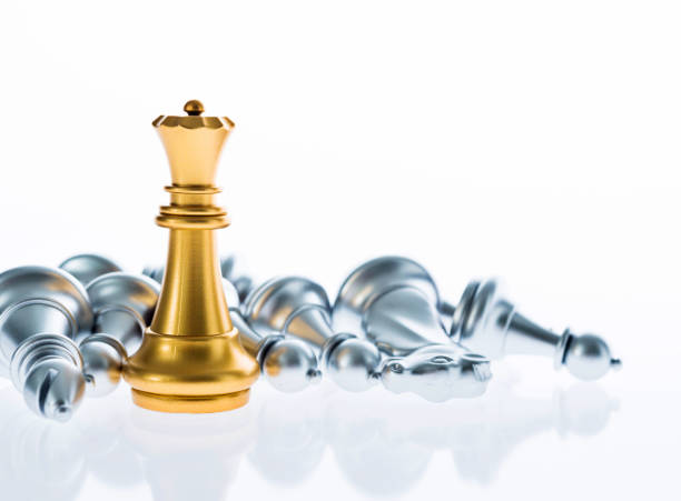 istock Golden queen standing on the chess board 846028956