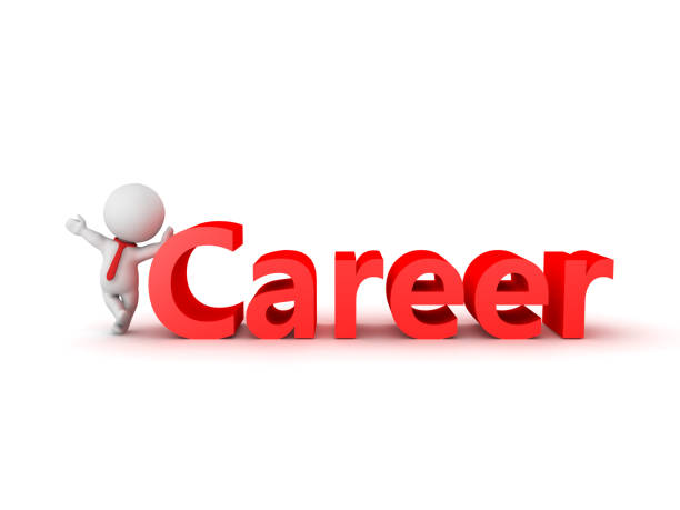 istock 3D Character waving and leaning on career sign 846037170
