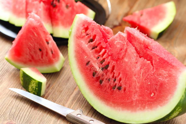 istock Watermelon slices on the table in summertime 846040176