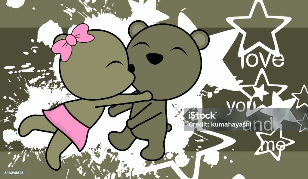Sweet Love Baby Boy And Girl Kissing Teddy Bear Cartoon Background Stock  Illustration - Download Image Now - iStock