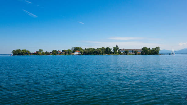 Calm scene at lake Chiemsee, Bavaria, in summer.