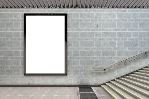 Blank advertising billboard poster Blank vertical billboard poster underground. 3d illustration metro area stock pictures, royalty-free photos & images