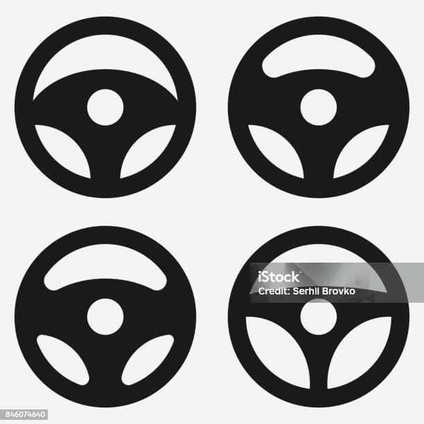 Sey Of Car Wheel Icon Collection Car Rudder Emblem Icon Isolated On White Background Vector Illustration Stock Illustration - Download Image Now