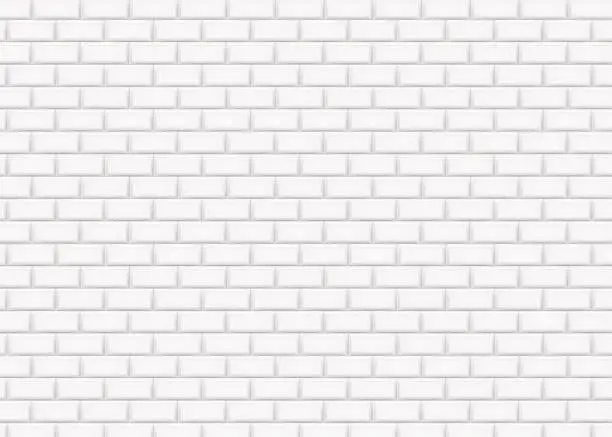 Vector illustration of White brick wall in subway tile pattern. Vector illustration.