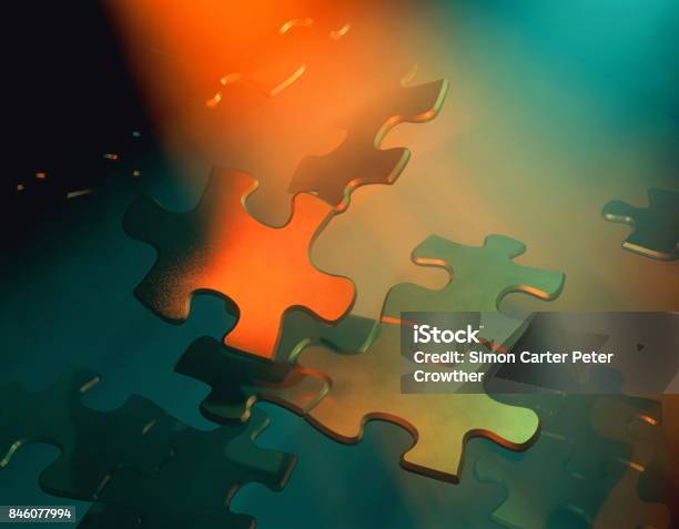 Jigsaw Pieces Floating Stock Photo - Download Image Now - Mergers and Acquisitions, Puzzle, Technology