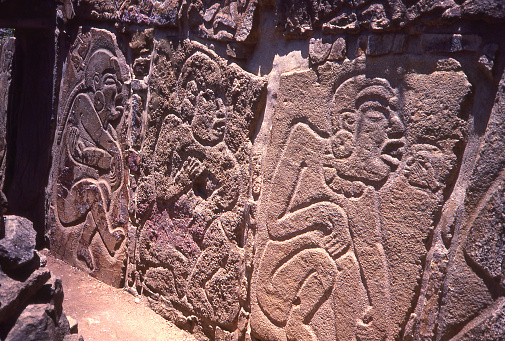 Bas-relief sculpture by Zapotec peoples at ruins of Monte Albán Oaxaca Mexico