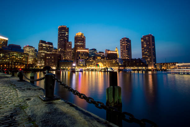 istock waterfront of Boston at night 846078442