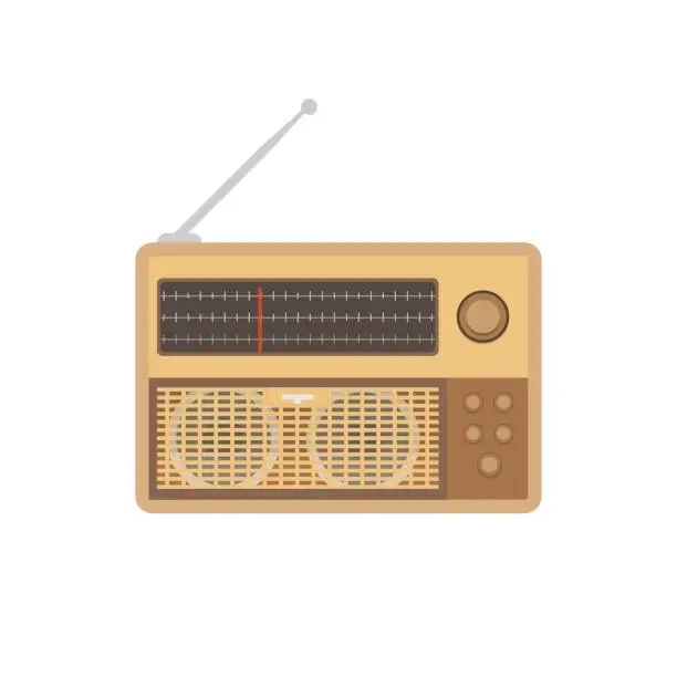 Vector illustration of Old radio with antenna isolated on white background. Vector illustration.