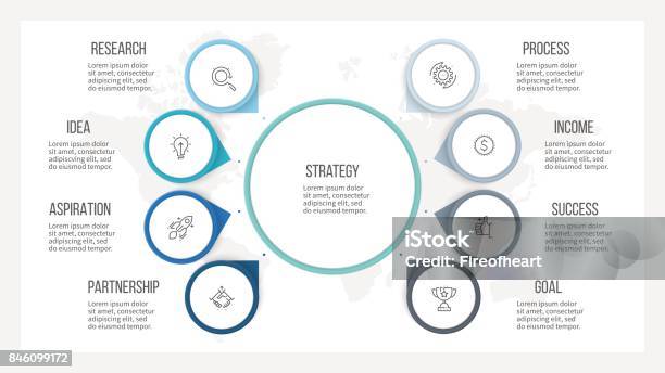 ビジネスのインフォ グラフィック8 オプション矢印と組織図ですベクトル テンプレート - 企業組織図のベクターアート素材や画像を多数ご用意 - 企業組織図, 円形, つながり