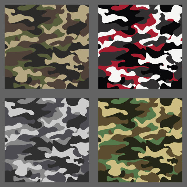 ilustrações de stock, clip art, desenhos animados e ícones de set of camouflage seamless patterns background. classic clothing style masking camo repeat print. green,brown,black,olive,blue,ocean,pink,orange colors texture. design element. vector illustration. - set blue brown green