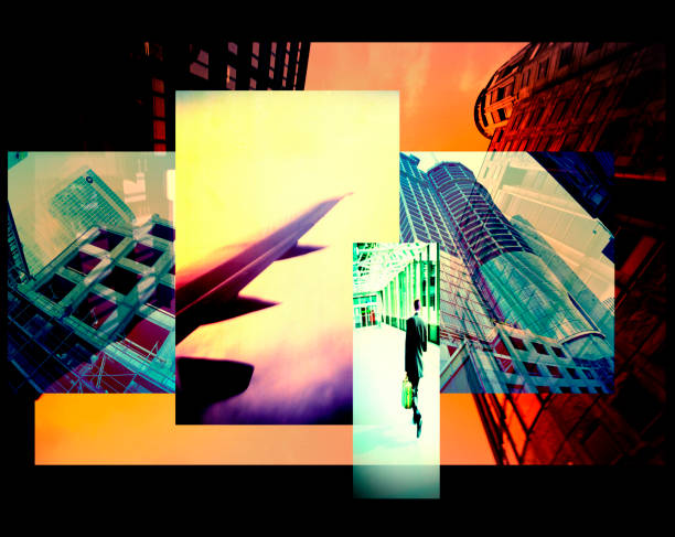 istock Aeroplane wing, office buildings and business executive. 846121488