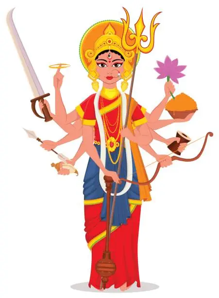 Vector illustration of Happy Dussehra vector illustration. Maa Durga on white background