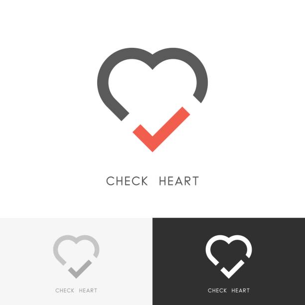 Check heart symbol Check heart - red tick mark and love symbol. Marriage agency, health and medicine vector icon. heart health stock illustrations