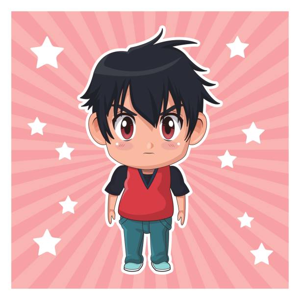 Striped Color Background With Stars And Cute Anime Tennager Facial  Expression Angry Stock Illustration - Download Image Now - iStock
