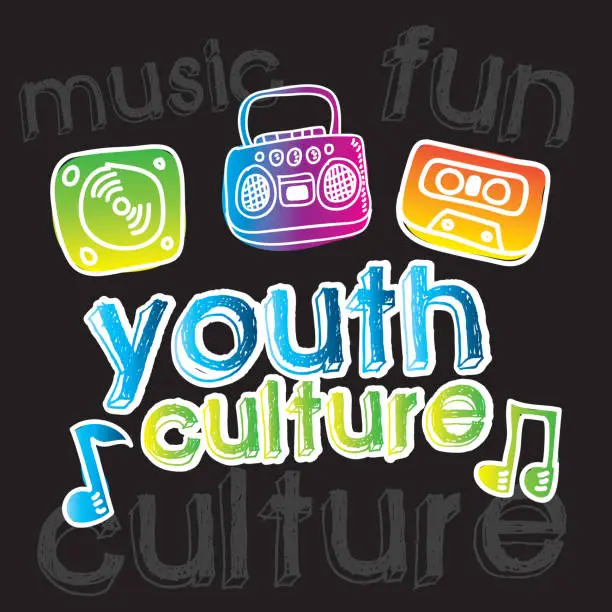 Vector illustration of youth culture over black background vector illustration