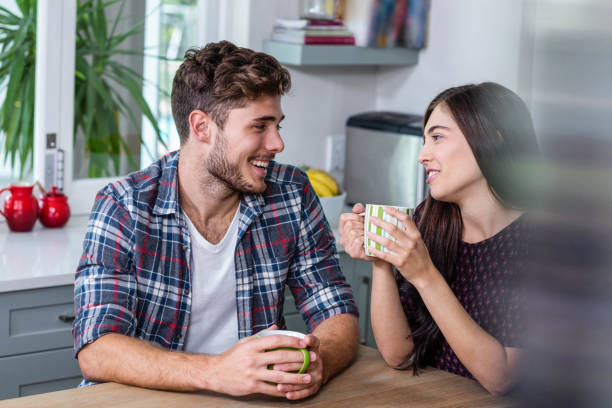 istock Happy couple having coffee together 846147598