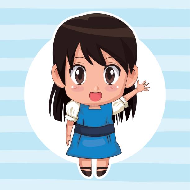 istock blue striped color background with circular frame and cute anime girl expression greeting with straight hair 846152116