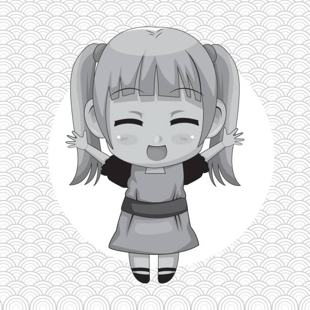 istock monochrome abstract background with circular frame and cute anime girl expression happiness 846154554