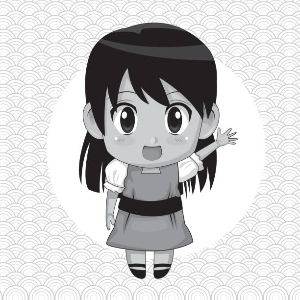 istock monochrome abstract background with circular frame and cute anime girl expression greeting with straight hair 846154594