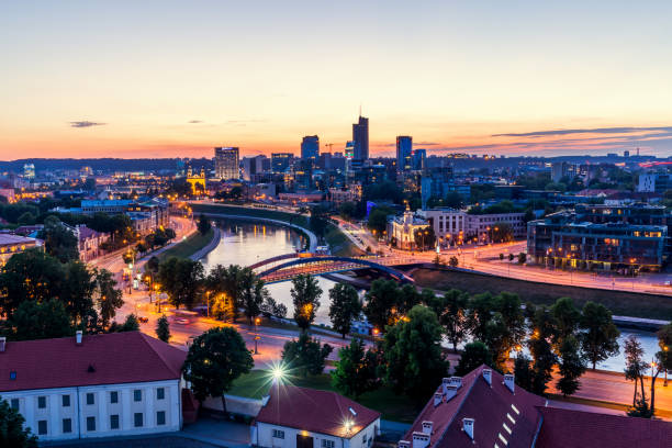 Night Vilnius, Lithuania Vilnius at dusk lithuania stock pictures, royalty-free photos & images