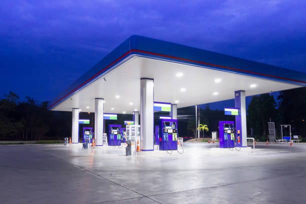istock Gas station at night time 846158268