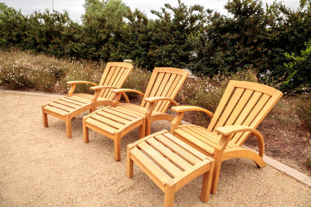 istock Wood patio lounge chairs in the backyard 846168114