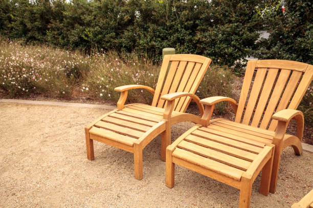 istock Wood patio lounge chairs in the backyard 846168338