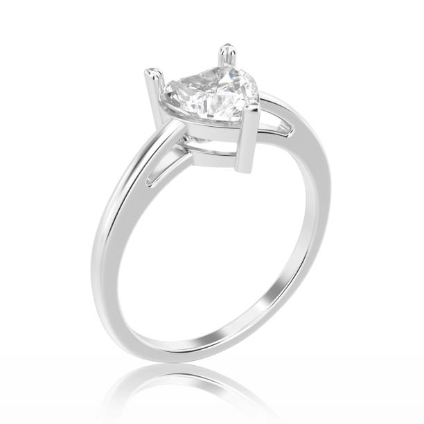 istock 3D illustration isolated white gold or silver engagement ring with diamond heart with reflection 846171796