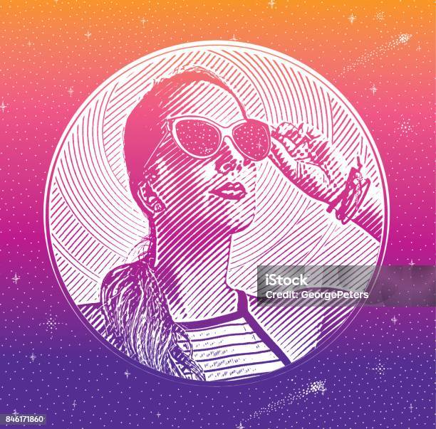 Close Up Engraving Portrait Of A Beautiful Businesswoman Stock Illustration - Download Image Now