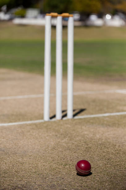 istock High angle view of ball by stumps on cricket field 846193492