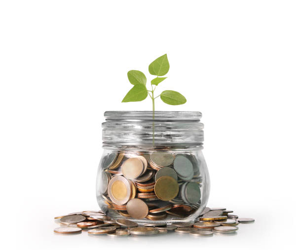 istock Silver coins in  piggy bank Glass 846193548