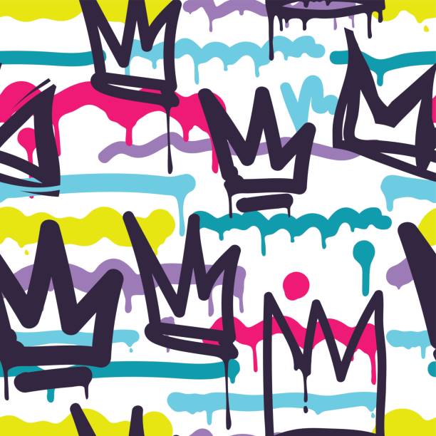 graffiti nahtlose muster - krone kopfbedeckung stock-grafiken, -clipart, -cartoons und -symbole