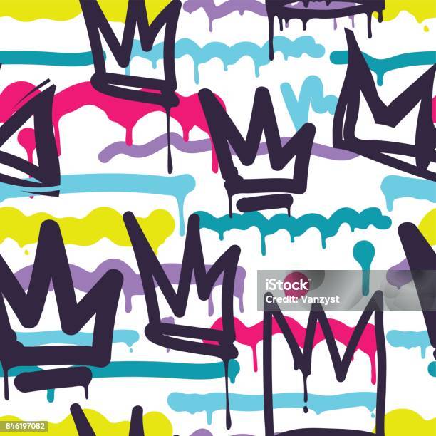 Seamless Pattern Graffiti Stock Illustration - Download Image Now - Graffiti, Backgrounds, Crown - Headwear