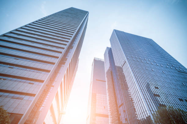 istock Bottom view of office building window close up 846204704