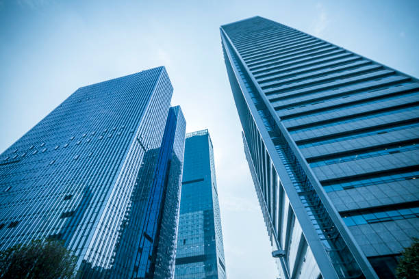 istock Bottom view of office building window close up 846204710