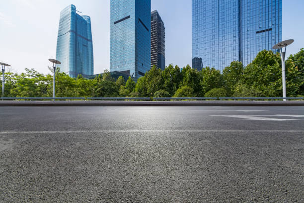 istock Empty Road with modern business office building 846205386