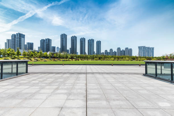 istock Panoramic skyline and buildings with empty concrete square floor 846208662
